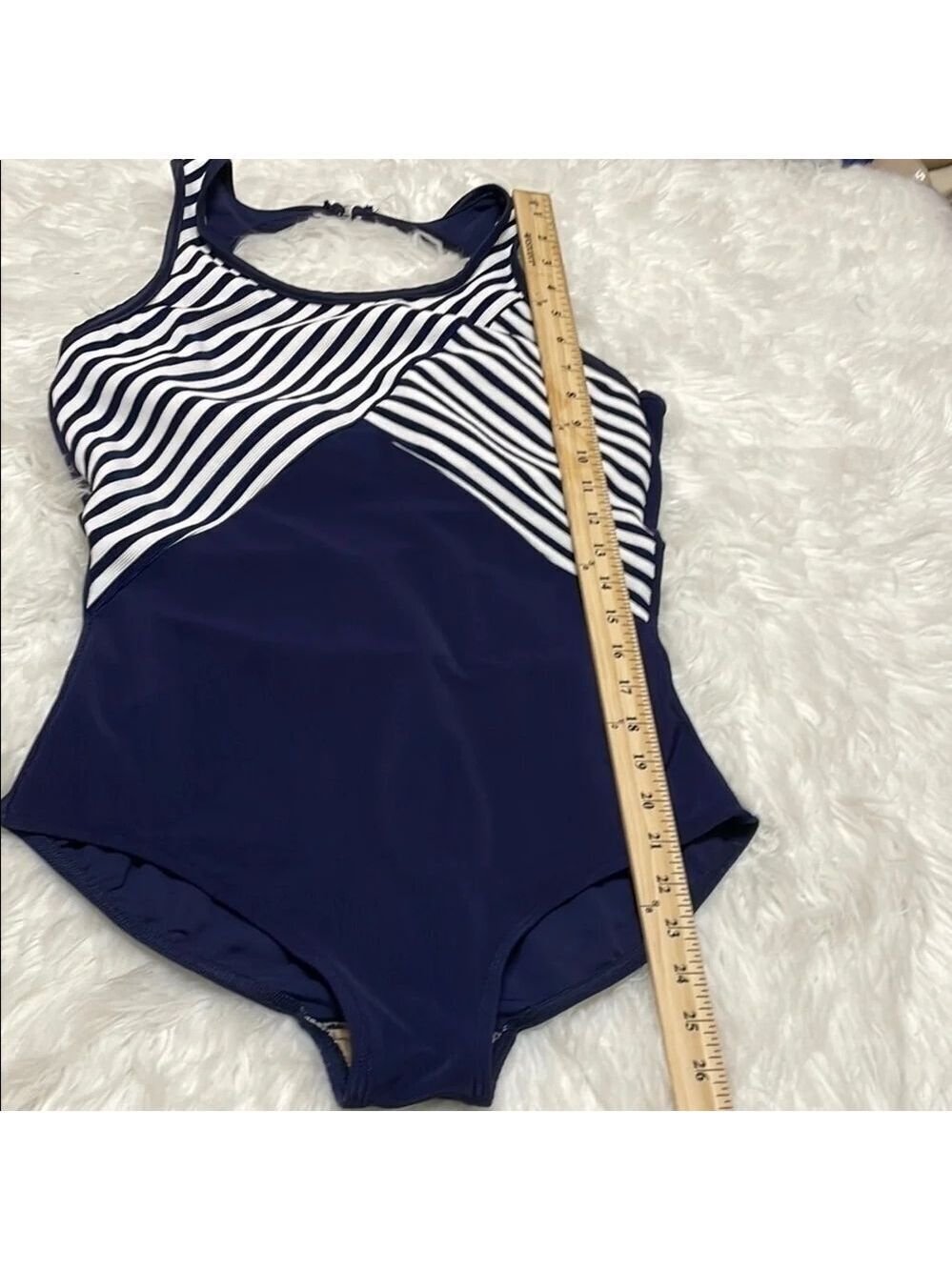 NWOT Baltex Blue and White One Piece Swimsuit Sz 18 - Picture 6 of 10